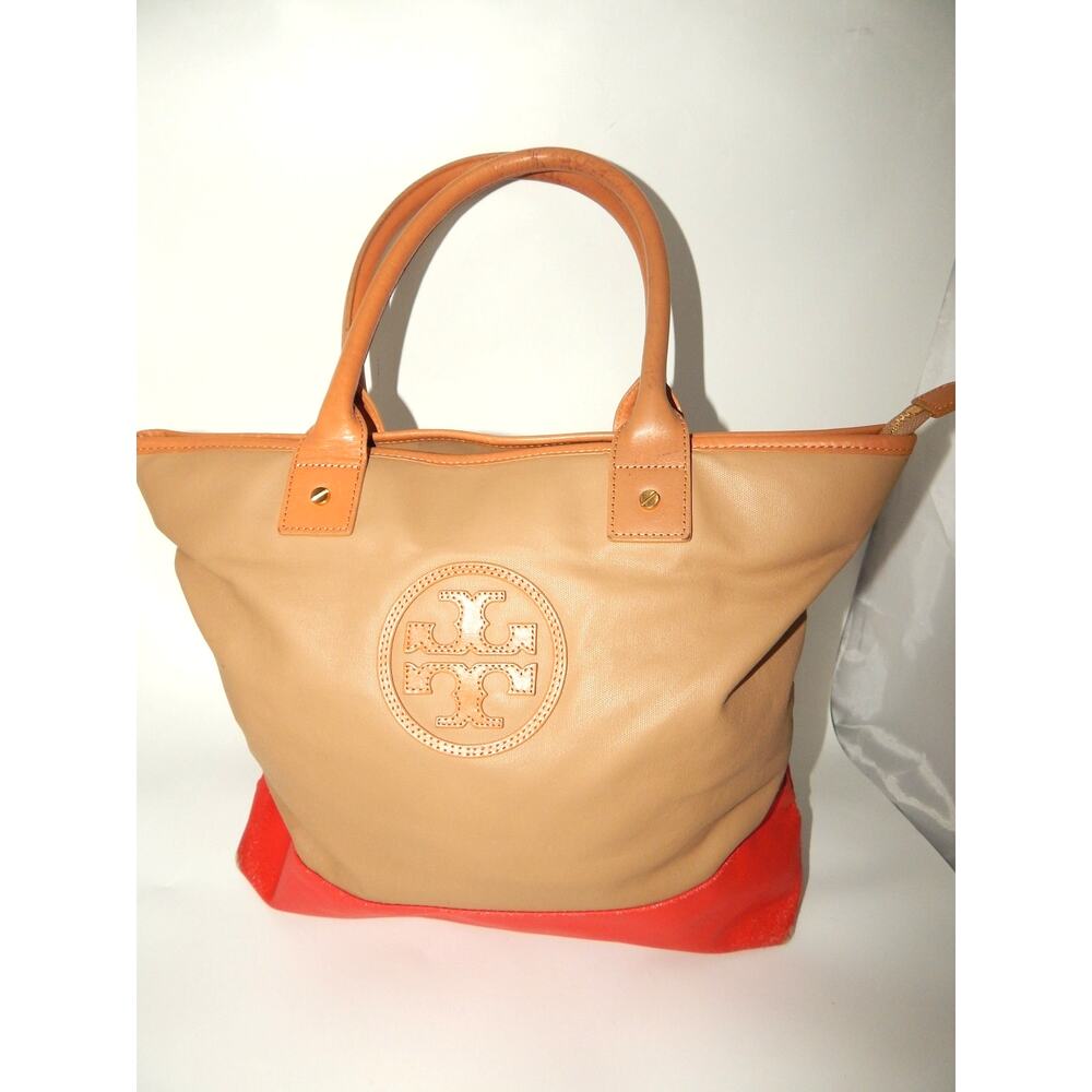 Tory Burch Tan Orange Coated Leather Tote Handbag
